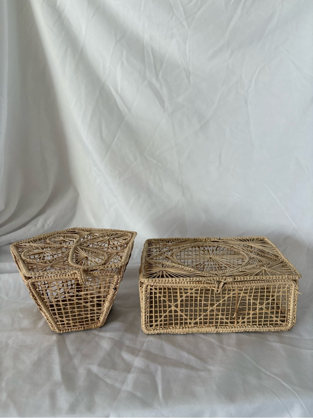 Vintage wicker basket set of 2 boho home decor tan storage twine neutral